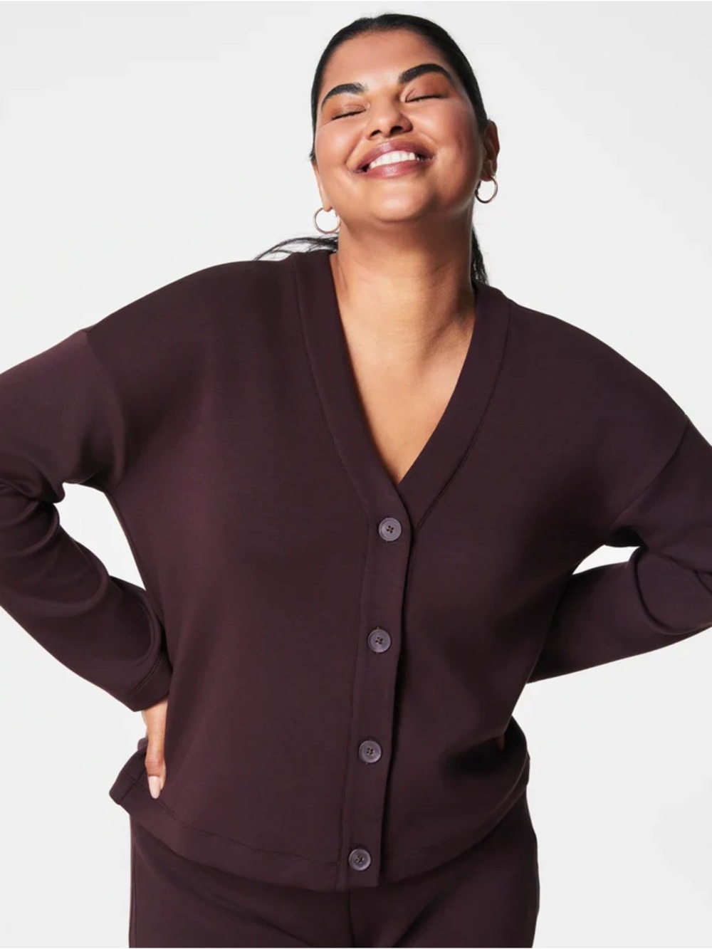 Spanx Women’s S Air Essentials Cardigan Truffle Brown Button Soft Lightweight